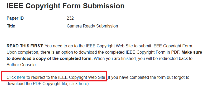 IEEE copyright transfer form in Microsoft CMT